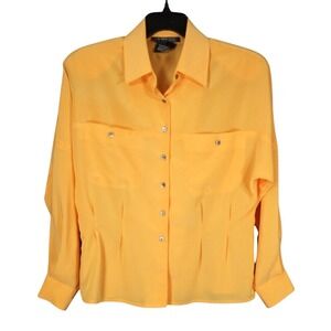 Vintage IB DIFFUSION BLOUSE Button-Up SILKY SECRETARY Vibrant Yellow/Orange 12